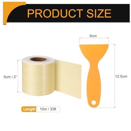 Image of HARFINGTON Wood Grain Repair Tape 2 Inch x 33ft Self Adhesive Repair Patch Tape Simulated Wooden Floor Tapes with Plastic Scraper for Tables Doors Windows Furniture, Yellow Fir