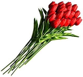Only Art Artificial Tulip Flowers with Soft Latex Materials for Home & Kitchen Decoration (Red)