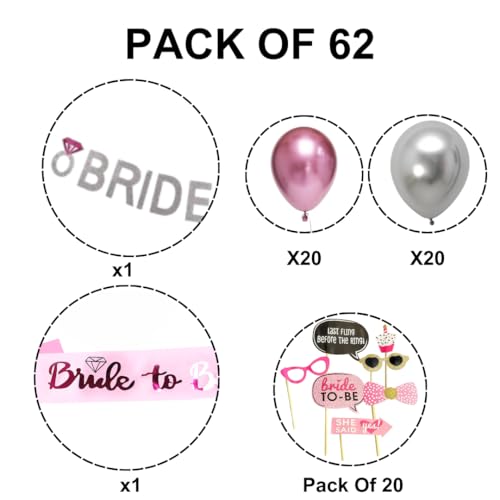 Image of Wanna Party Bride To Be Decoration Set Combo -62Pcs | Bride To Be Props | Bride To Be Sash | Bride To Be Banner (Cardstock) |bride to Be Sunglasses I Bride To Be Balloons