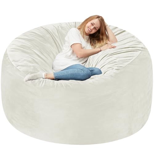 Homguava 6 FT Bean Bag Chair: 6' Bean Bags with Memory Foam Filled, Large Beanbag Chairs Soft Sofa with Dutch Velvet Cover-Beige