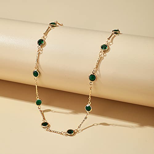 Bohemian Green Crystal Choker Necklace Tiny Emerald Station Chain Necklace Dainty Satellite Necklace Gorgeous Wedding Jewelry Gift for Women4
