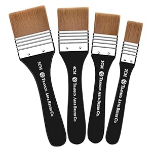 4 Pinceaux Peinture Grand Plat Artiste Brosse Pinceau Set d’Artistes en Acrylique, pour Huile, Acrylique, Gouche et Aquarelle 2/3/4/5 cm