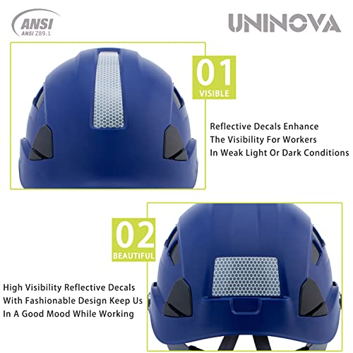 Hard Hats For Construction Uninova Osha Safety Helmet 6 Pt. Adjustable Suspension Cascos De Construccion Ansi Z89.1 Type I Class C Hardhats(S4 Blue) #TOP2
