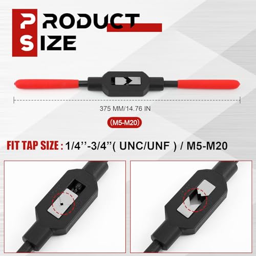 Image of WILLBOND Adjustable Tap Wrench M5-M20 Ratcheting Tap Handle Tool for Reamer for Automotive Thread Repair, Pre-oiled for Protection (1 /4 inch-3 /4 inch)