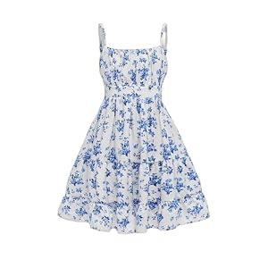Floerns Girl’s Floral Print Sleeveless Ruched Ruffle Hem A Line Cami Short Dress