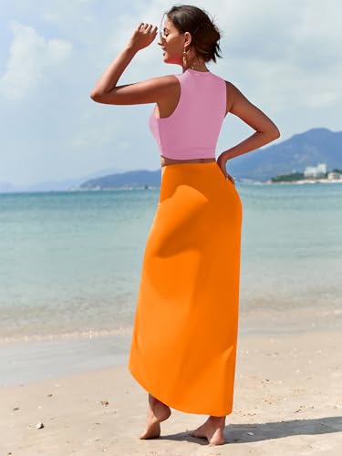 Image of ZAFUL Women's Casual Sleeveless Summer Two Piece Outfits Crop Top and Side Split Draped Ruched Maxi Skirt Set Solid Suiting