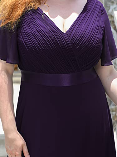 Image of Ever-Pretty Women's Chiffon Formal Evening Dresses for Curvy Women V-Neck Plus Size Floor Length Bridesmaid Dress
