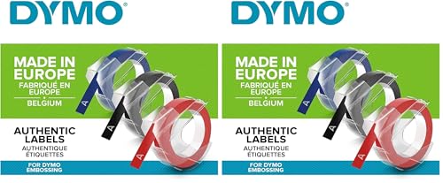 DYMO auténtica etiquetas de estampación 3D | 9 mm x 3 m | Azul, Negro y Rojo | Autoadhesivas | para las etiquetadoras de estampado | 3 rollos | Fabricado en Europa (Paquete de 2)