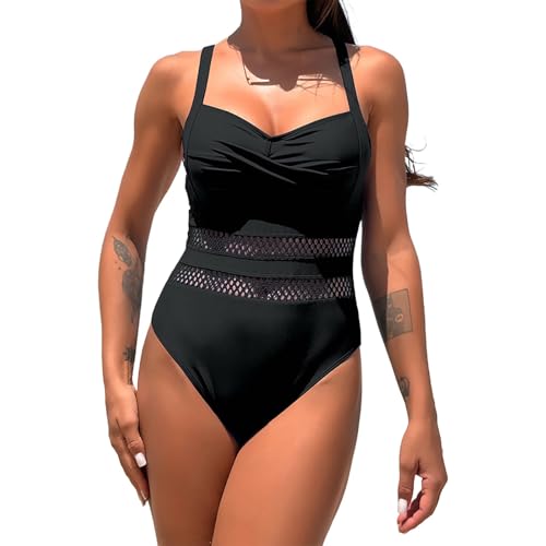 Bañador Reductor Mujer Vientre Plano Traje de Baño New Sexy Swimsuit Bikini Splicing Quick Drying Bañador Volantes Mujer Bañadores Deportivos (Negra M)