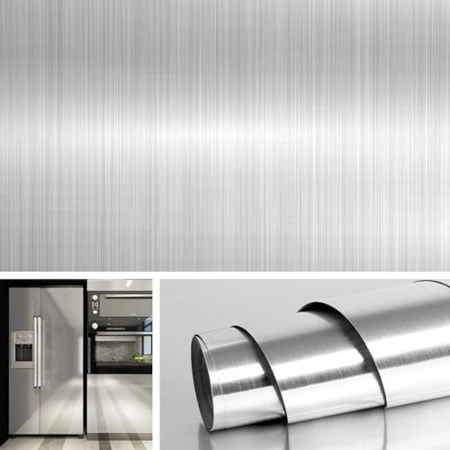 Image of HOME13 Wallpaper Self Adheisve Silver Brushed Contact Wallpaper Vinyl Removable Waterproof Kitchen Cabinet Countertop (24x96 Inches, Silver Brushed)