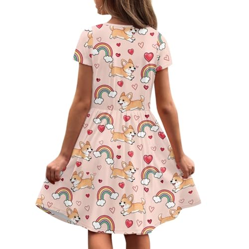 Image of Girls Dress with Pockets Basic Short Sleeve High Waist Swing Skater Dress School Party Dress for Kids