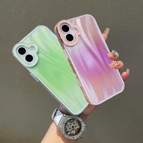 Image of VONZEE Compatible for iPhone 16 6.1'' Case Bling Star Gradient Shiny Colorful Case with Full Camera Protection Shockproof Case PC+TPU Glossy Shiny Cover for Girls Women,Pink