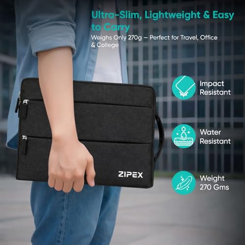 Image of 360 Protective 14 Inch Laptop Sleeve Case for All 13-14 Inch laptops with 2 Front pockets & Carry Handle | Compatible with 13-14 inch HP, DELL, Asus, Mackbook Devices| Water-Resistant | Black
