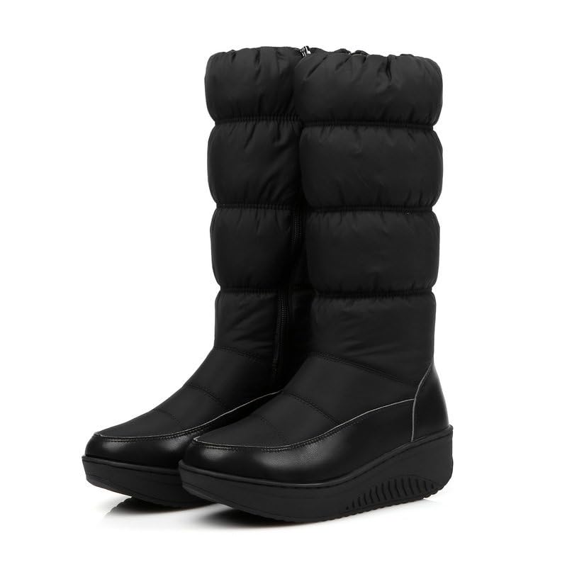 Womens Winter Snow Boots Waterproof - Warm Mid Calf Platform Wedge Boots for Skiing Winter Walking Work