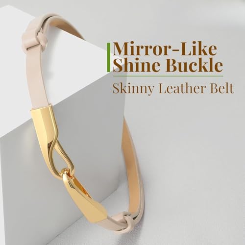 Women's Skinny Genuine Leather Belt 0.43" Width Thin Waist Belt with Gold Buckle2