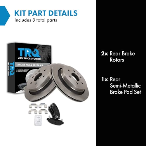 Image of TRQ Rear Brake Pad and Rotor Set Semi Metallic Rotors Compatible with 2013-2018 Cadillac XTS