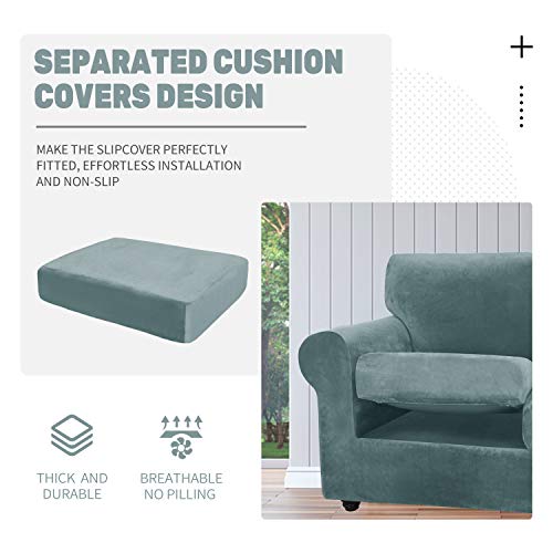 Chelzen Velvet Plush 4 Pieces Couch Covers For 3 Cushion Couch Super Stretch Anti Slip Spandex Sofa Slipcover Living Room Dogs Pets Furniture Protector With Elastic Bottom (Sofa, Stone Blue) #TOP3