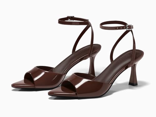 Image of Coutgo Womens Kitten Heels Sandals Pointed Open Toe Ankle Buckle Strap Summer Dress Shoes