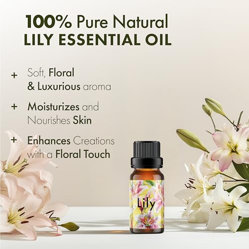 Image of Esslux Lily Essential Oil - 100% Natural Lily Oil for Diffuser, Skin, Aromatherapy & Candle Making - Perfect for Bath Bombs & Soaps - Floral Scent for Relaxation - 90 ML