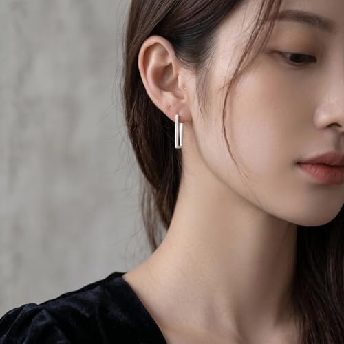 Boucles d'oreilles carrées rectangle argent hypoallergénique