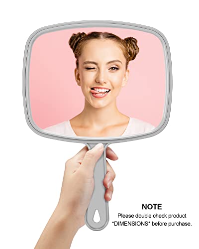 PROTECLE Espelho de mão grande, espelho portátil de cabeleireiro de salão de beleza com alça (cinza