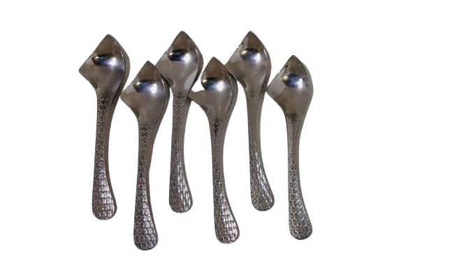 Dynore Stainless Steel Set of 6 Hammered Stylish Side Cut ice Cream and Dessert Spoons at Rs. 105
