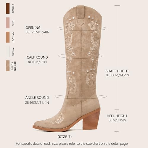 Image of Western Cowboy Boots for Women Knee High Cowgirl Boots with Classic Embroidered, Pointed Toe Chunky Heel Fashion Retro Classic Pull On Tall Boot Women Fall Winter