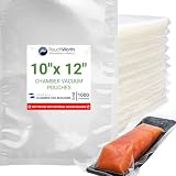 PouchWorth 1,000 Pack Clear 10" x 12", 3 mil Chamber Machine Pouches, Pre-Cut Chamber Vacuum Sealer Bags, Heavy Duty Seal Pouch, BPA-Free Chamber Sealer Bags with Tear Notch