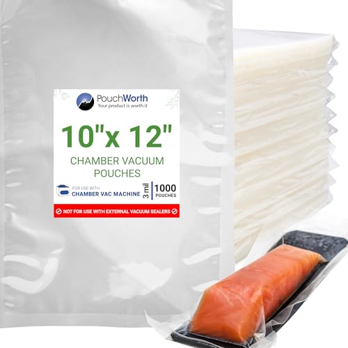 PouchWorth 1,000 Pack Clear 10" x 12", 3 mil Chamber Machine Pouches, Pre-Cut Chamber Vacuum Sealer Bags, Heavy Duty Seal Pouch, BPA-Free Chamber Sealer Bags with Tear Notch by PouchWorth - Used condition - US$68.25
