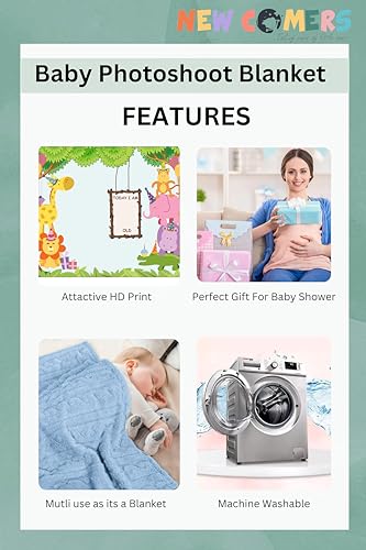 Image of NEW COMERS Milestone Cotton Baby Blanket & Props for Monthly Photoshoot, New Born Babies Soft Swaddle with 1-12 Month Cards, Ac Room Blanket for Summer /Winter /Multiuse, TC(150 /300) 135x115 cm - 404