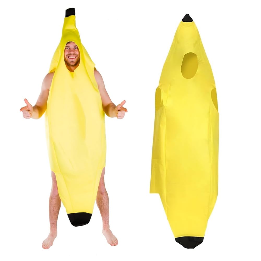 EYWILYWI Adult Banana Costume,Hilarious Yellow Banana Jumpsuit, Lightweight Comfortable Unisex Outfit for Halloween, Parties, Carnivals,Christmas,Perfect for Fun Themed Cosplay. (Yellow)