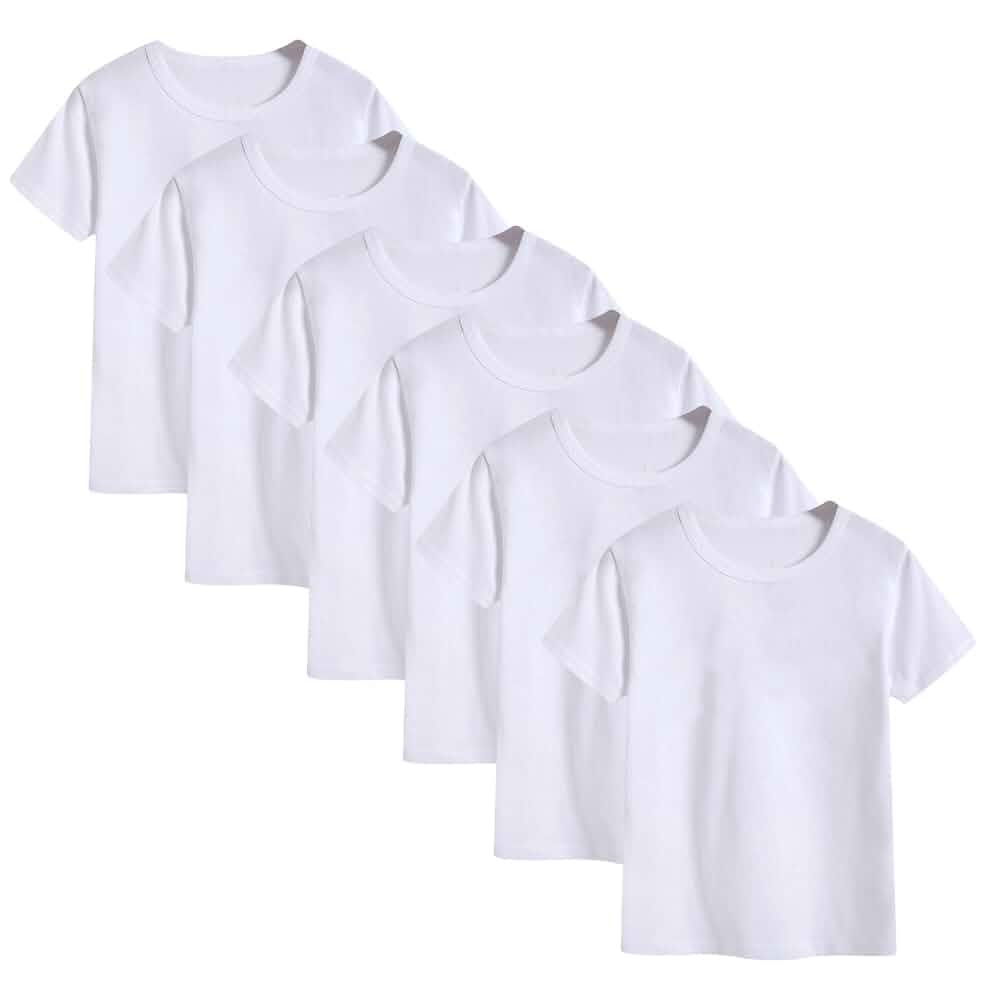 6 Pack Cotton Kids T Shirts Basic Short Sleeve Boys Girls Shirts(2-14Y)