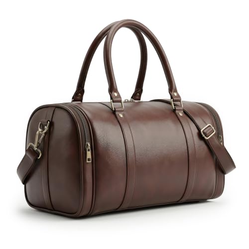 Image of FATMUG Travel Duffle - Carry-on Cabin Luggage Bag for Men and Women, Vegan Leather (26L,Brown)