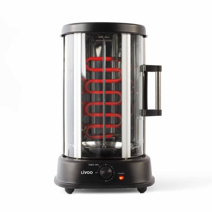 Grill vertical - LIVOO - DOM323-1500W - Jusqu'a 2,5 Kg - 1 broche centrale et 10 brochettes de 23 cm - Minuterie et rotation 360°