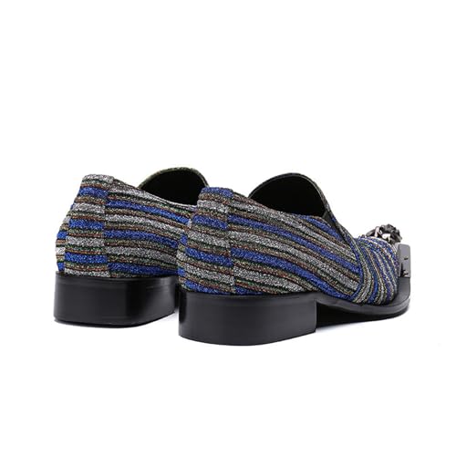 Men's Leather Shoes, Shiny Multi-Colored Stripes Men's Dress Shoes, Wedding Party Banquet Nightclub Host Barber Stage Uniform Office Shoes2