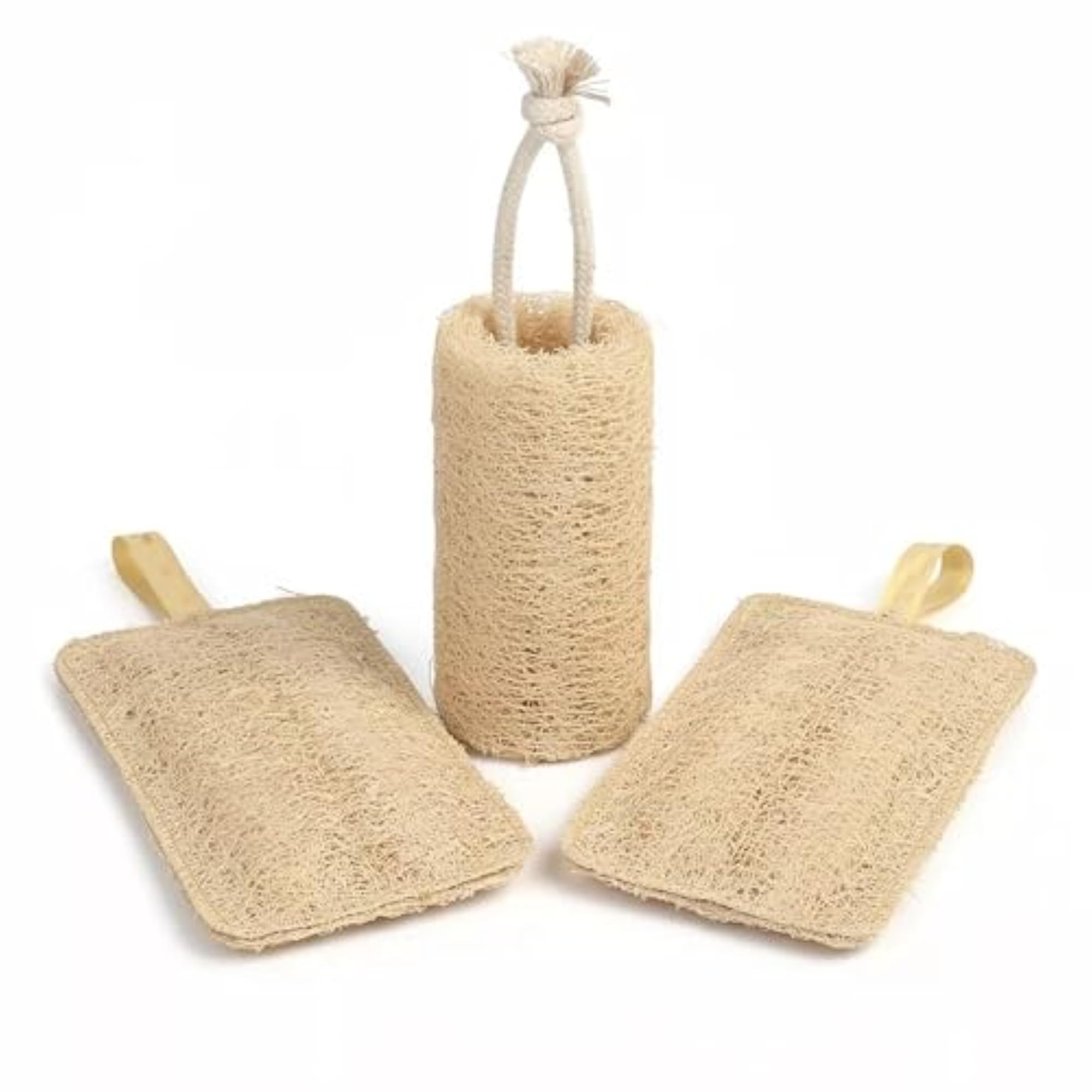 Natural Loofah Bath Sponge Set, 3 Pieces for Exfoliation
