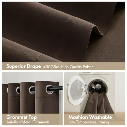 Image of MIULEE Chocolate Brown 100% Blackout Curtains for Bedroom 40x54 Inch Length | 2 Thick Layers Thermal Insulated Short Curtains with Black Liner, Noise Reducing Grommet, Drapes for Living Room, 2 Panels