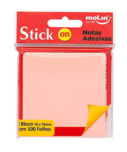 Bloco de Notas Adesivas Neon, Molin, 23301, 76 cm x 76cm Bl. c/ 100 Fls. Rosa