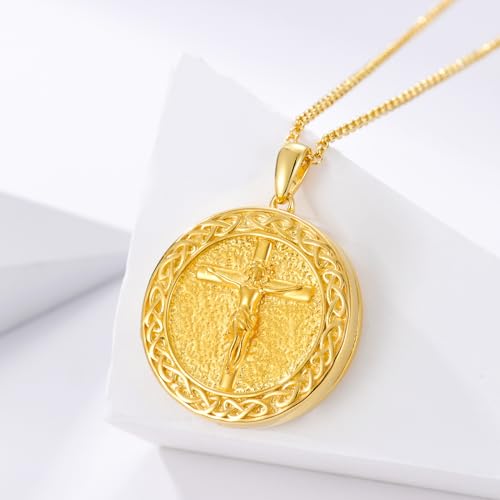 SOULMEET Personalized Large Round Crucifixion Cross Locket Necklace That Holds 2 Pictures Photo Silver/Gold Christianity Cross with Jesus Locket 1 Inch Photo Locket Gift for Woman Men3