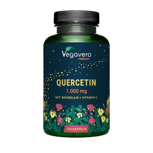 Vegavero Quercetin Komplex hochdosiert 1000 mg - mit Bromelain & Vitamin C - hohe Bioverfugbarkeit dank Piperin - vegan & ohne Zusatzstoffe - 120 Kapseln