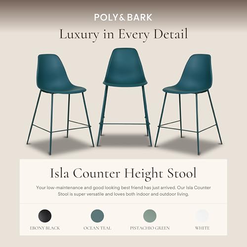 Image of Poly & BARK Isla Bar Stools Set of 3 - Counter Height Bar Stool for Kitchen - Set of Counter Stools - Indoor /Outdoor Barstools - Modern Kitchen Bar Stools - Ocean Teal