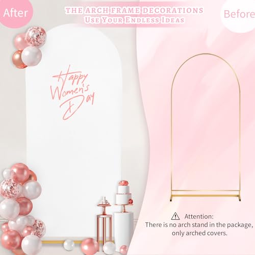 Image of SoarDream White Arch Backdrop Cover Spandex Fitted 5FT White Wedding Arch Covers Balloon Round Top Chiara Arch Backdrop Fabric for Spring Birthday Party Wedding Stage Decoations