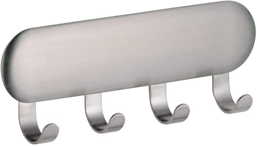 Miniatura 7 de mDesign Estante de almacenamiento adhesivo de metal con 4 ganchos, organizador de montaje en pared para entrada, vestíbulo, pasillo, cocina,