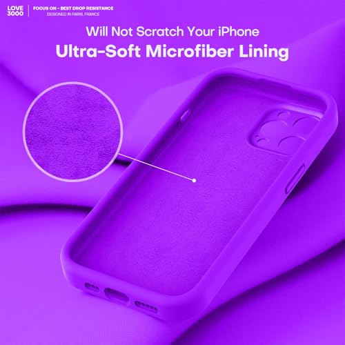 Image of LOVE 3000 Designed for iPhone 14 Pro Max Case, Premium Silicone with [Soft Anti-Scratch Microfiber Lining] Shockproof Protective Phone Case for Men Women Girls 6.7 inch, Neon Purple