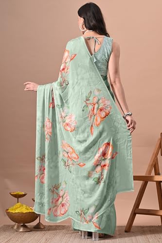 Image of MIRCHI FASHION Women Saree | Chiffon Chevron Zig Zag Printed Office Wear Sari with Blouse