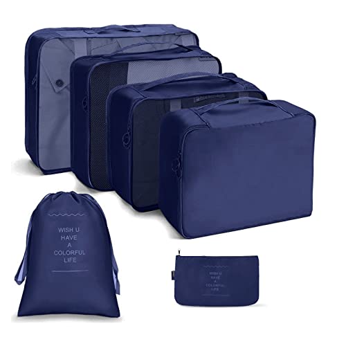 Image of OSDUE Packing Cubes for Suitcases, 6 PCS Travel Luggage Packing Organizers Waterproof Travel Essentials Bag Accessories, Clothes Cosmetics Toiletries Storage Bags, Navy Blue