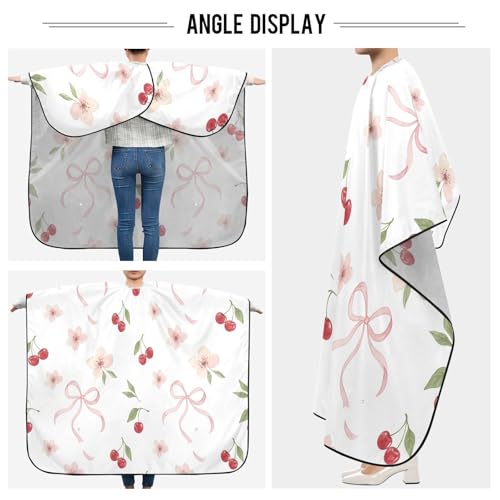Capa para corte de cabello impermeable profesional Bows Flowers Cherry con cierre ajustable de broche para estilismo y peluquería miniatura 5
