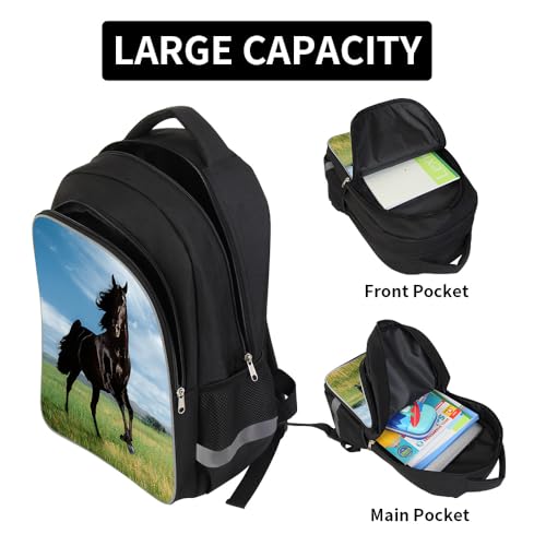Durable School Backpack Horse Print Bookbag Lunch Cooler Bag Pencil Case3