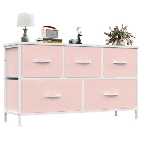 OLIXIS Dresser for Bedroom with 5 Drawers, Wide Chest of Drawers, Fabric Bedroom Dresser with Drawer Organizer, Storage Organizer Unit with Fabric Bins for Closet, Living Room, Hallway, Classic Black