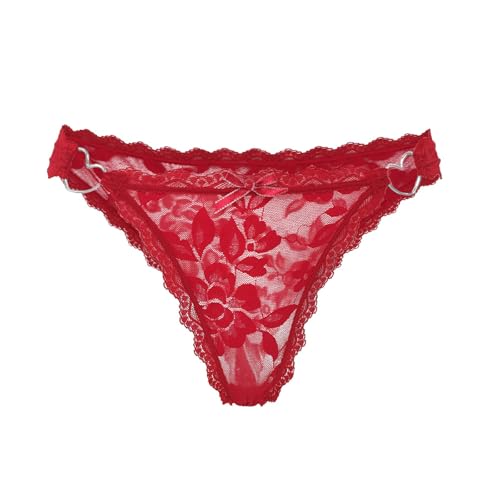Tangas Sin Costuras Lace Women Multicolour Bowknot Hollow out See Through Half Hip Love Button Ladies Tangas Invisibles Paramujer Tangas De HiloMujer (Wine, M)